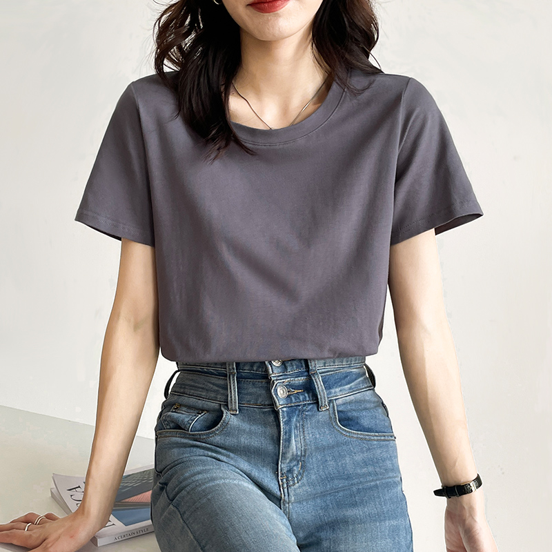無地 Tシャツ レディース シンプル丸襟ベーシック半袖カットソー
