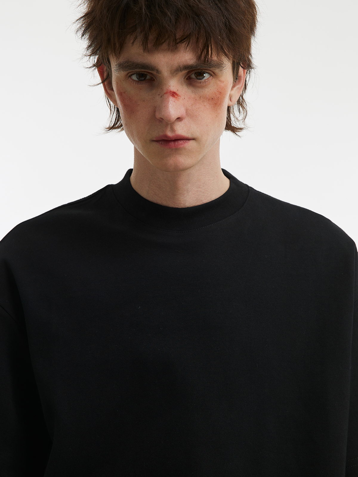 無地 Tシャツ モックネックゆったり半袖無地シャツ