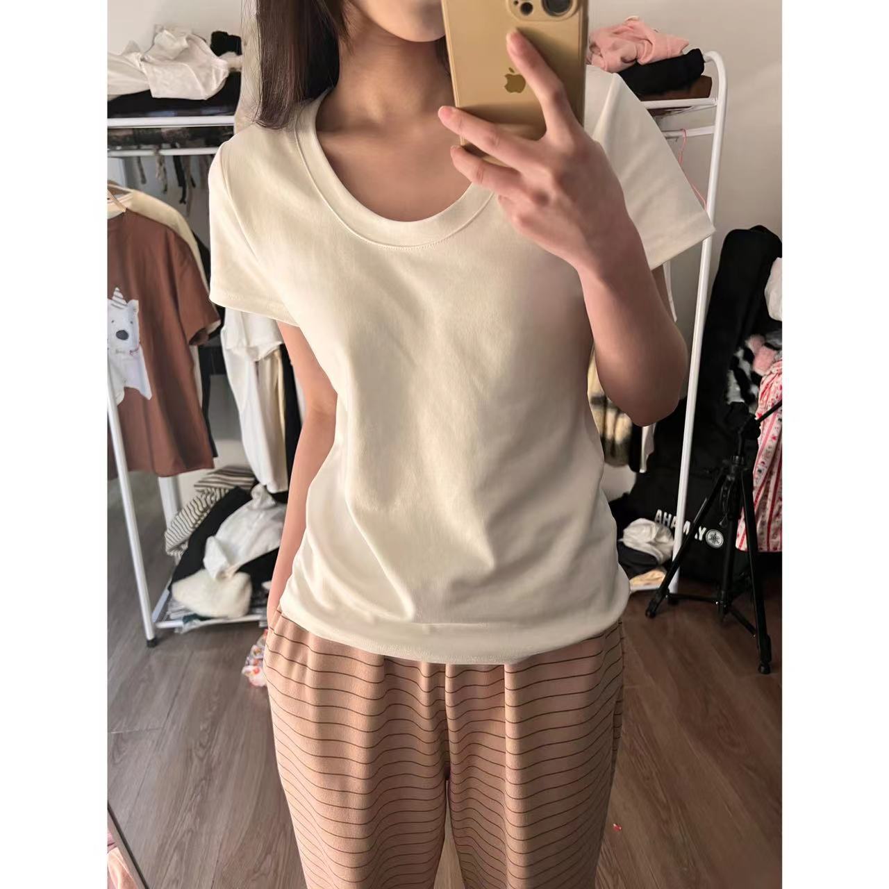 無地 Tシャツ なめらか素肌 ベーシック丸首半袖