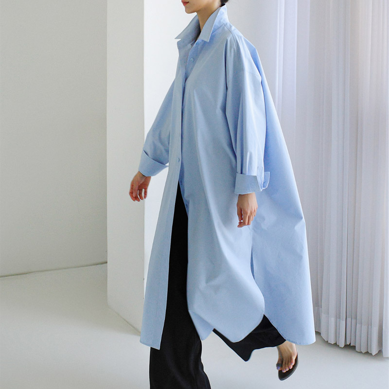 無地 シャツ オーバーサイズ ロング シャツワンピース