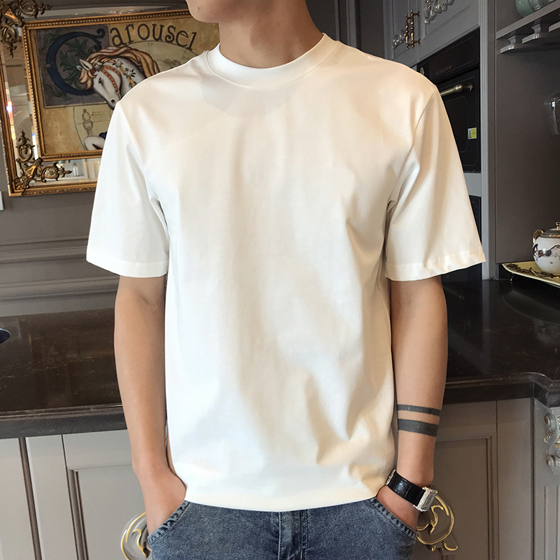 無地 Tシャツ 洗練された丸襟スタイル無地半袖