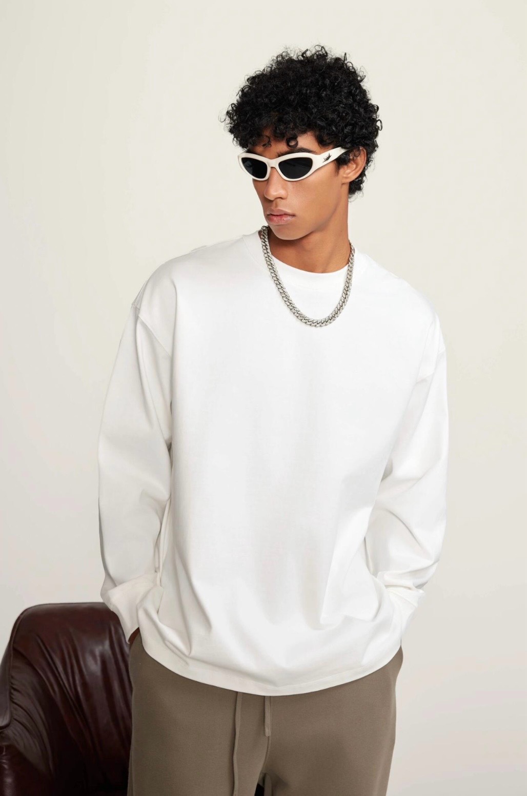 無地 Tシャツ シンプル美シルエット 長袖クルーネックカットソー