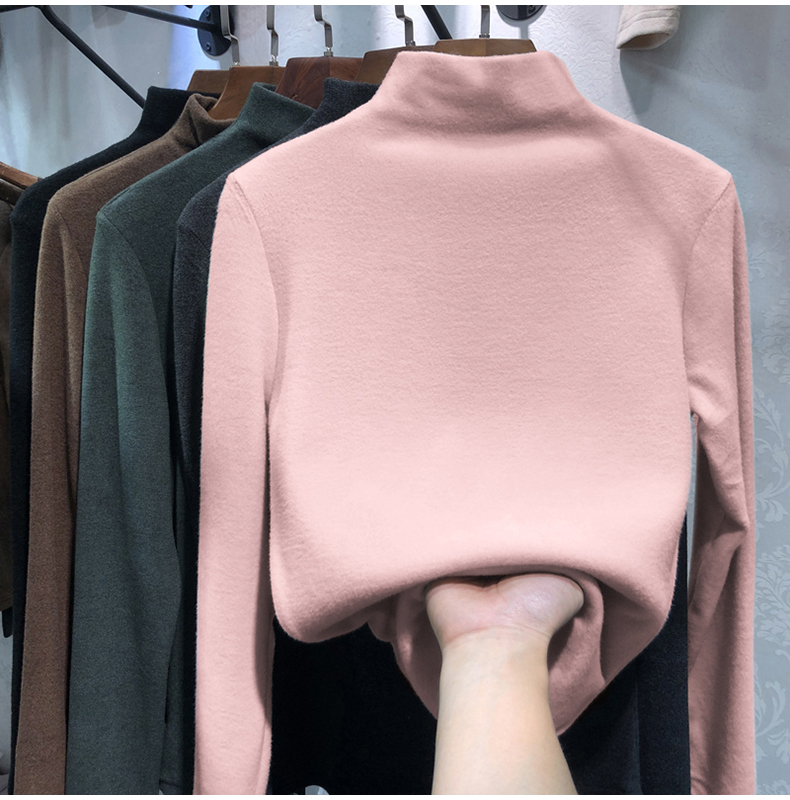 無地 Tシャツ あったか素材ハイネック長袖トップス