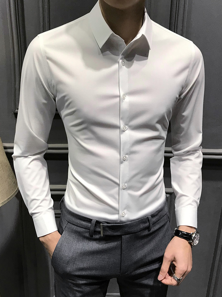 無地 シャツ 上質素材スリムフィットドレスシャツ