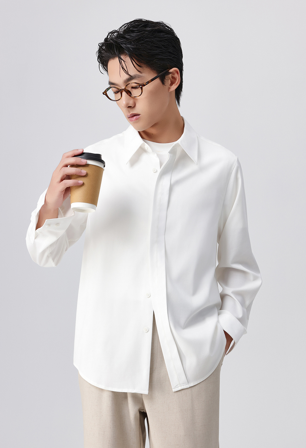 無地 シャツ シンプル美シルエット 長袖ドレスシャツ