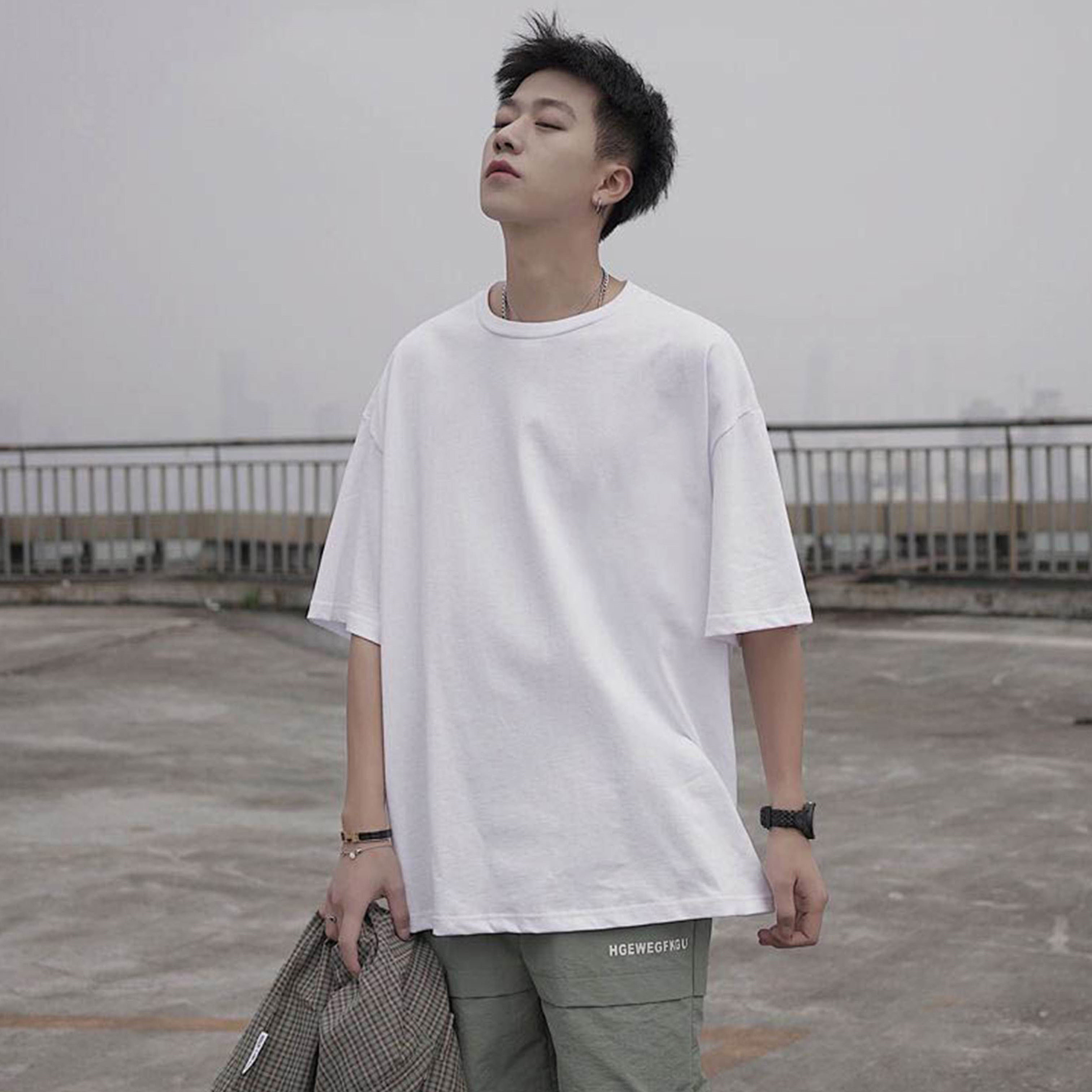無地 Tシャツ ゆったりシルエット純綿半袖Tシャツ