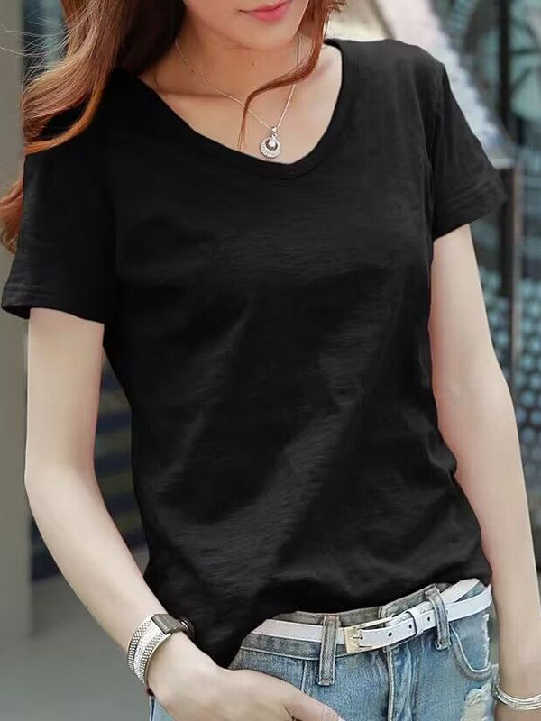 無地 Tシャツ なめらか質感 ゆったり首元無地Tシャツ