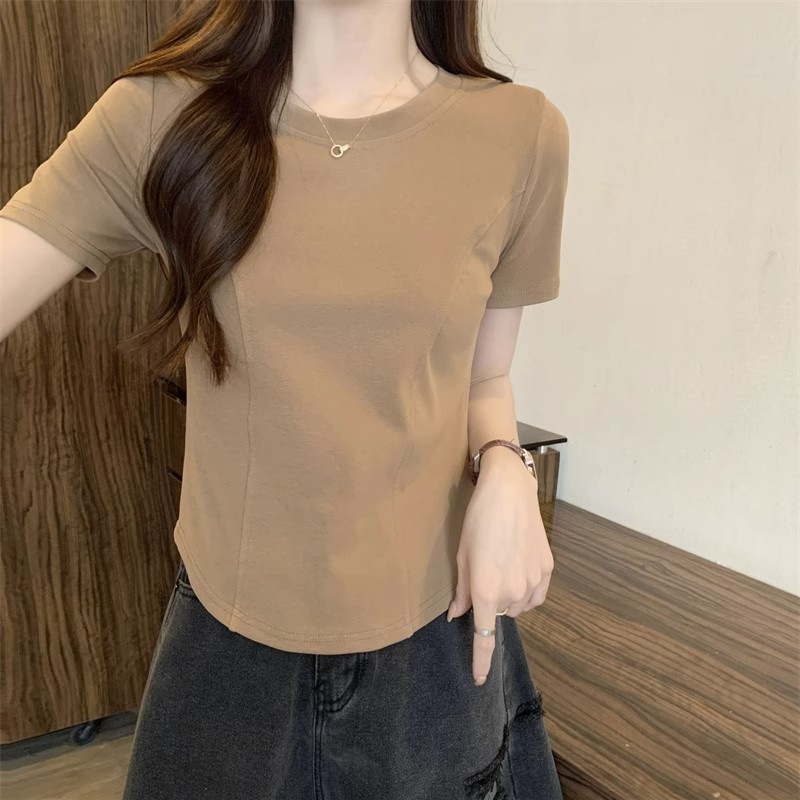 無地 Tシャツ シンプル丸首半袖レディース無地シャツ