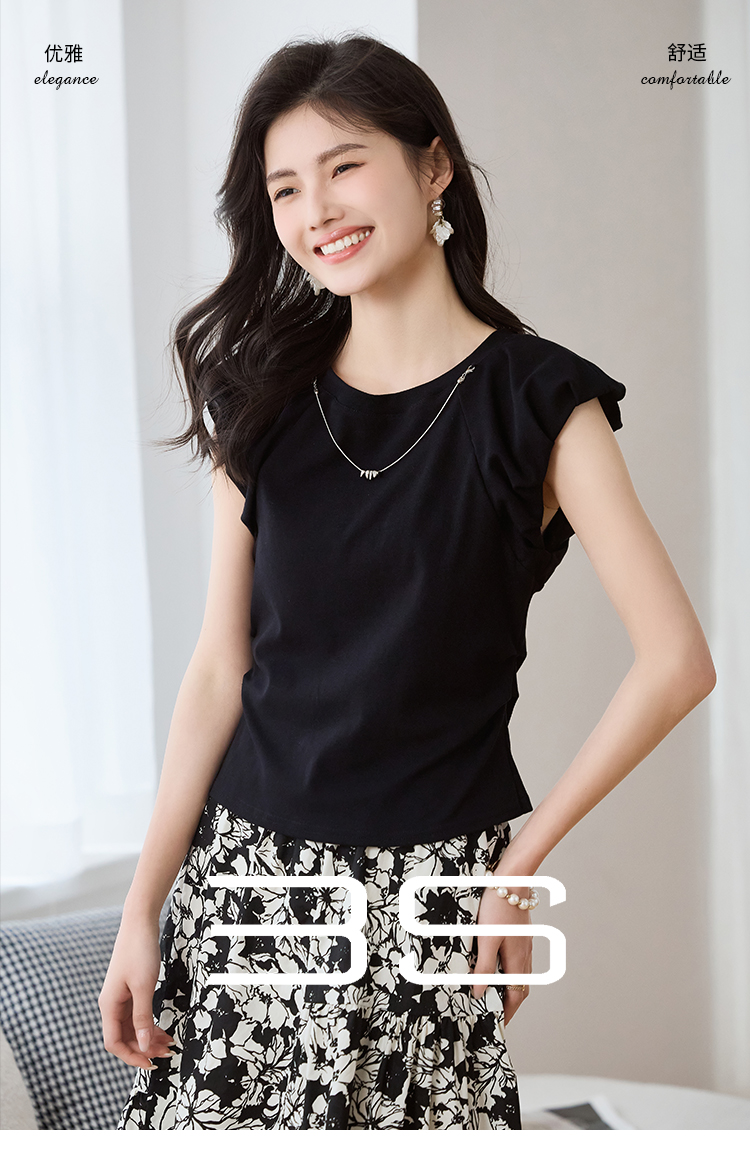 無地 Tシャツ 肩フリル デザイン 上質 無地Tシャツ