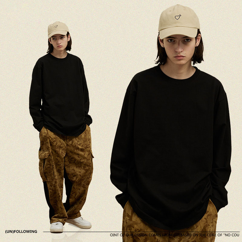 無地 Tシャツ 男女兼用無地長袖シャツ厚手綿素材秋冬用全4色