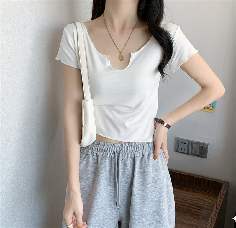 無地 Tシャツ ノッチネック シンプル半袖トップス