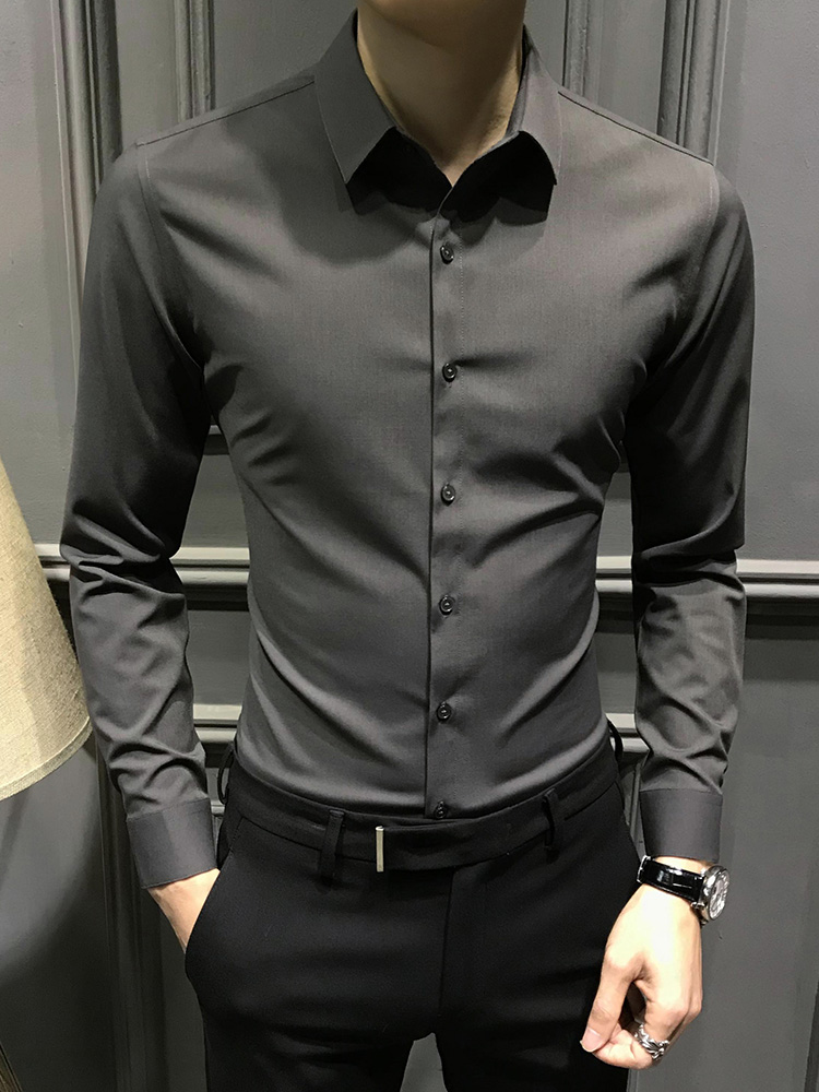 無地 シャツ 上質素材スリムフィットドレスシャツ