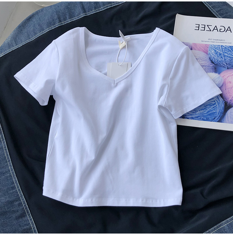 無地 Tシャツ 上品な印象の浅めVネック半袖