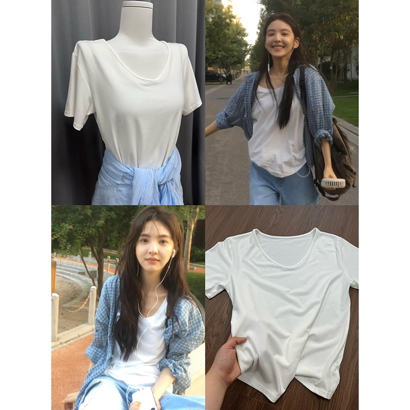 無地 Tシャツ ゆったりVネック半袖シンプル無地Tシャツ