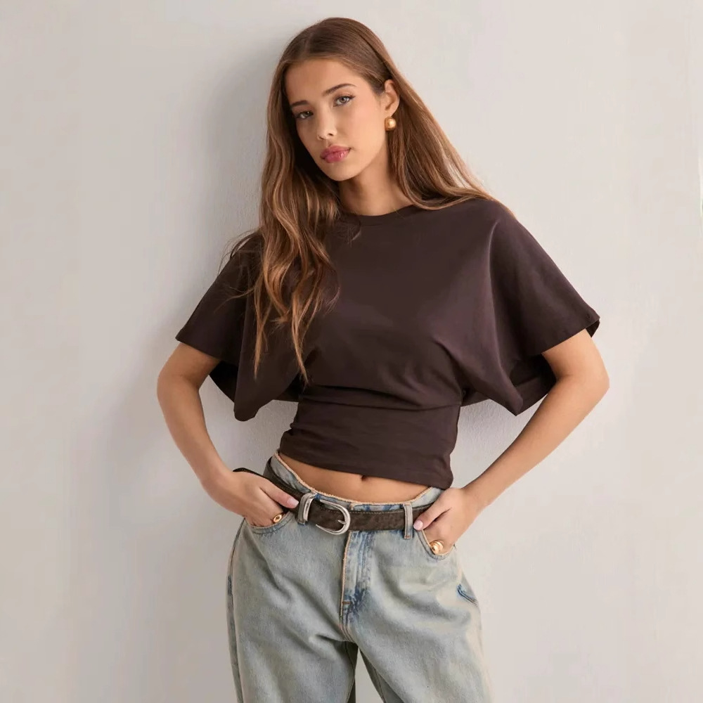 無地 Tシャツ ゆったり袖のウエストシェイプ半袖