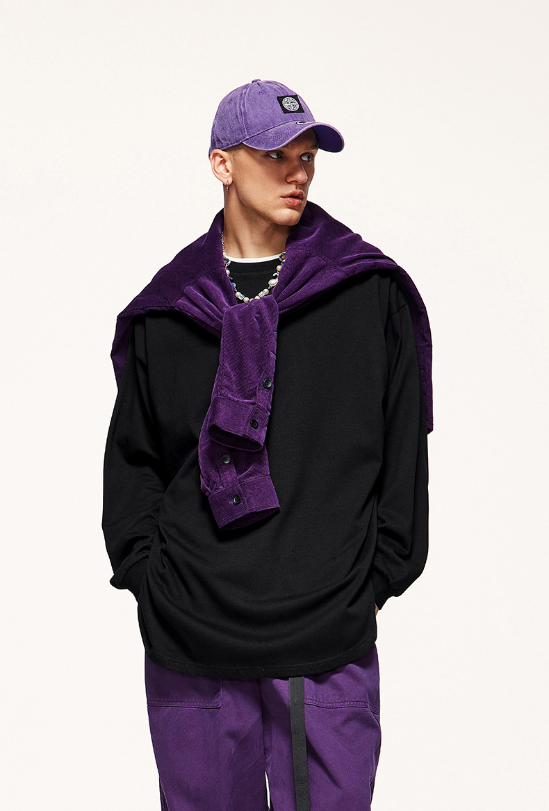 無地 Tシャツ 男女兼用 裾ラウンド 無地長袖シャツ