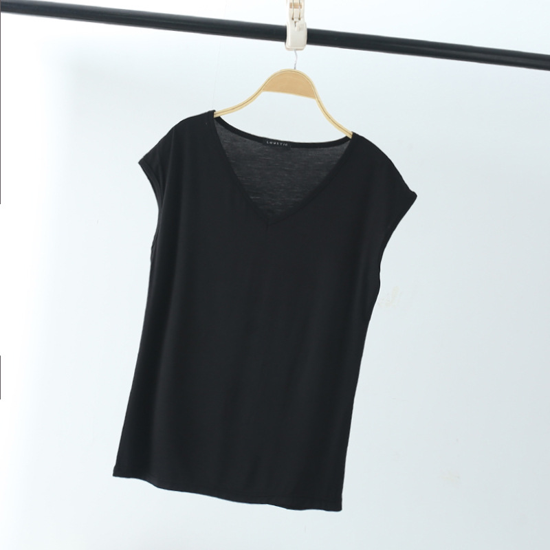 無地 Tシャツ フレンチスリーブ Vネック フィット