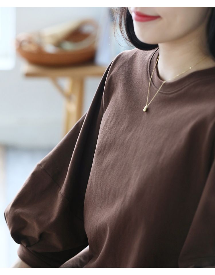 無地 Tシャツ ふんわり袖の上質無地七分袖カットソー