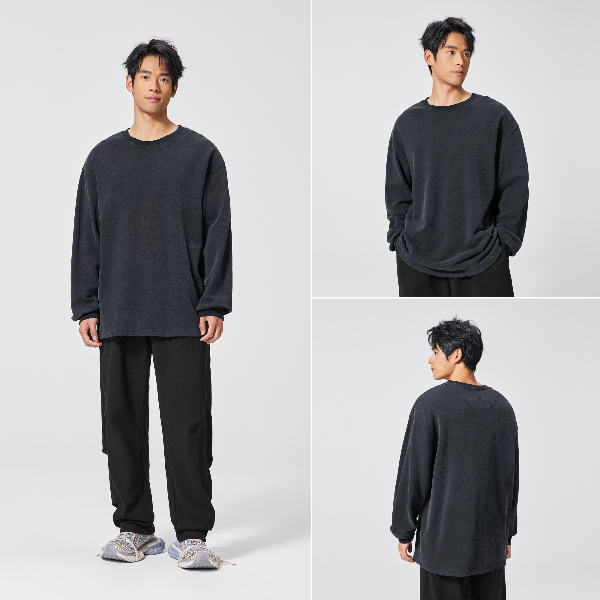 無地 シャツ クラシックシルエット ワイドクルーネック スウェット