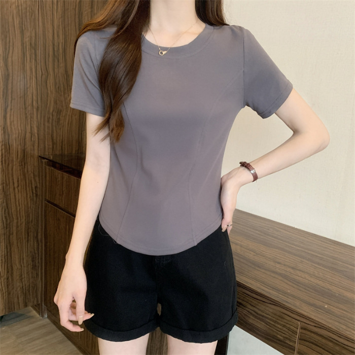 無地 Tシャツ シンプル丸首半袖レディース無地シャツ