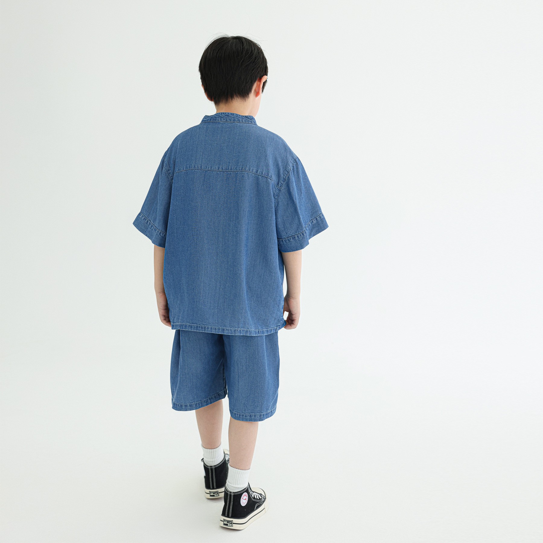 無地シャツ 中華風デニムシャツ 