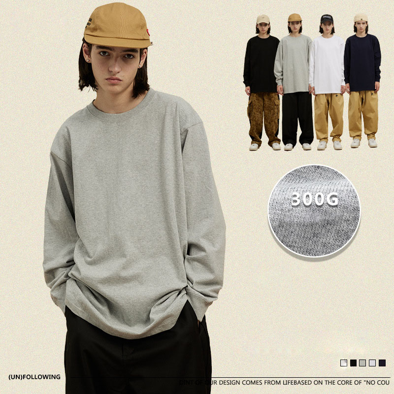 無地 Tシャツ 男女兼用無地長袖シャツ厚手綿素材秋冬用全4色