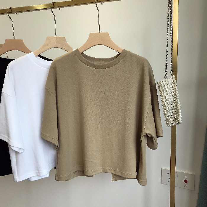 無地 Tシャツ バックデザイン オープン半袖トップス