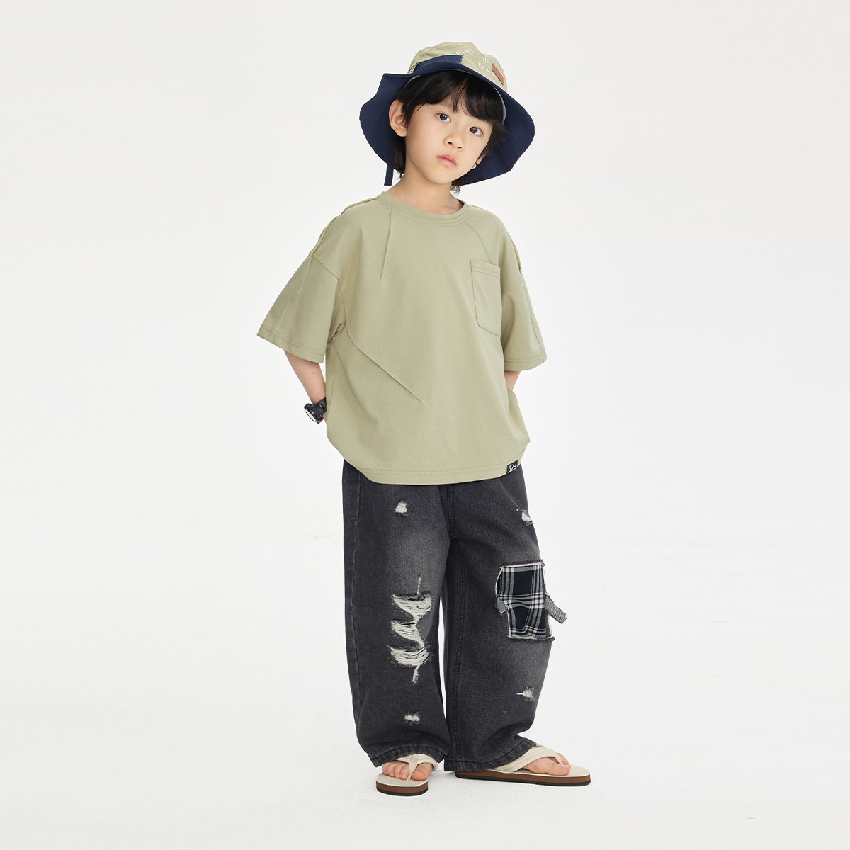無地 Tシャツ キッズ やわらか素材のゆったりポケット付き半袖