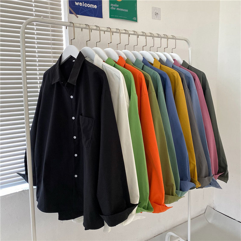 無地 シャツ シンプル ベーシック 普段着 カジュアル シャツ