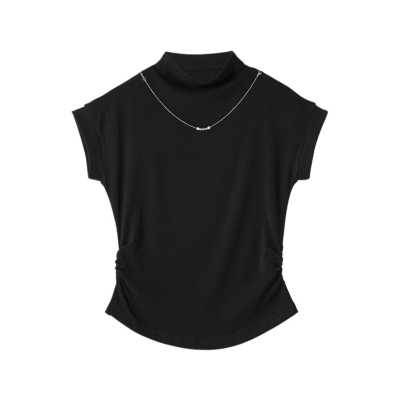 無地 Tシャツ すっきりハイネック無地フレンチ袖