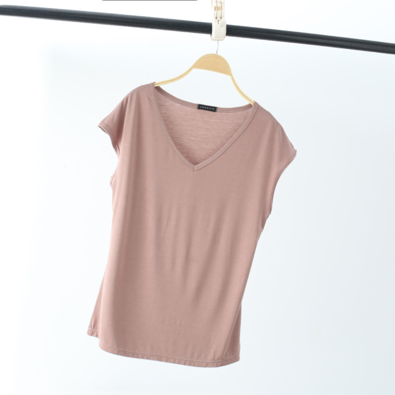 無地 Tシャツ フレンチスリーブ Vネック フィット