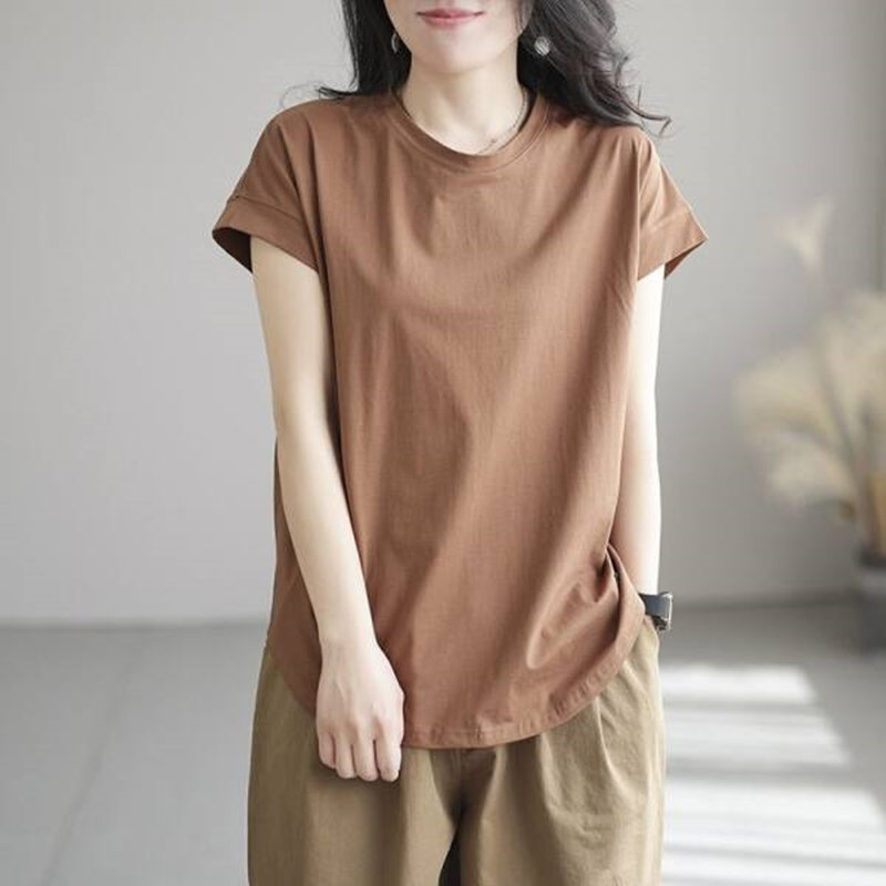 無地 Tシャツ シンプル優美なラウンドネック半袖