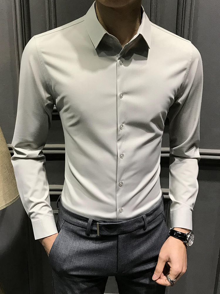 無地 シャツ 上質素材スリムフィットドレスシャツ