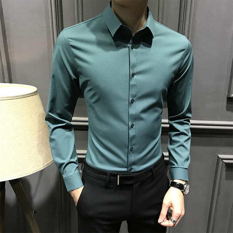 無地 シャツ 上質素材スリムフィットドレスシャツ