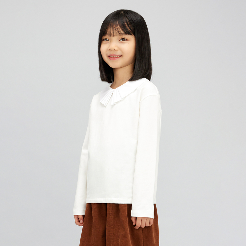 無地 Tシャツ キッズ  丸襟長袖ブラウス 子ども服