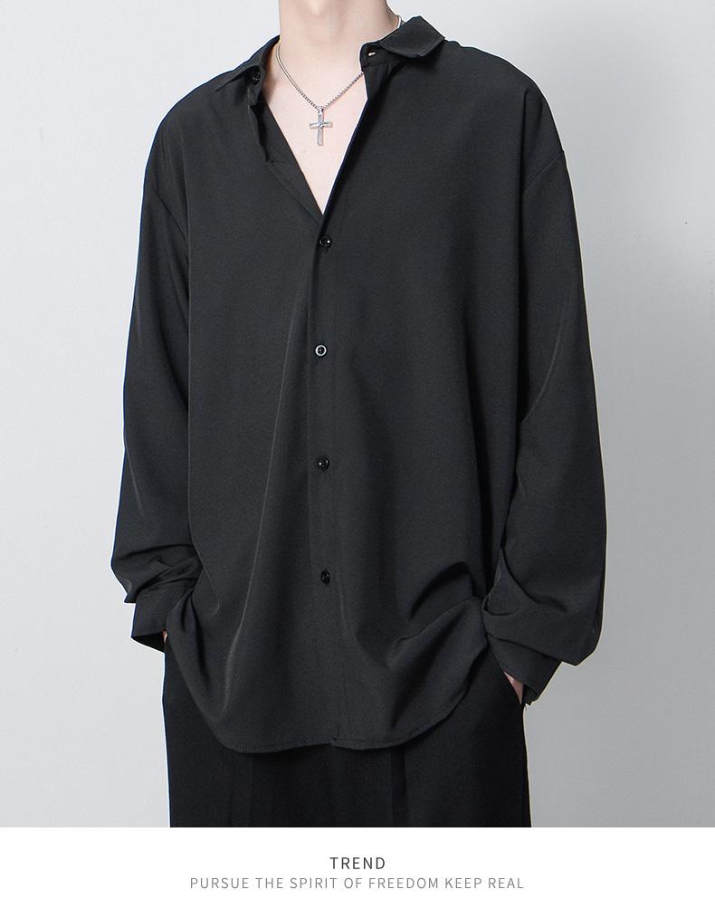 無地 シャツ ゆったりシルエット ドロップショルダー シャツ