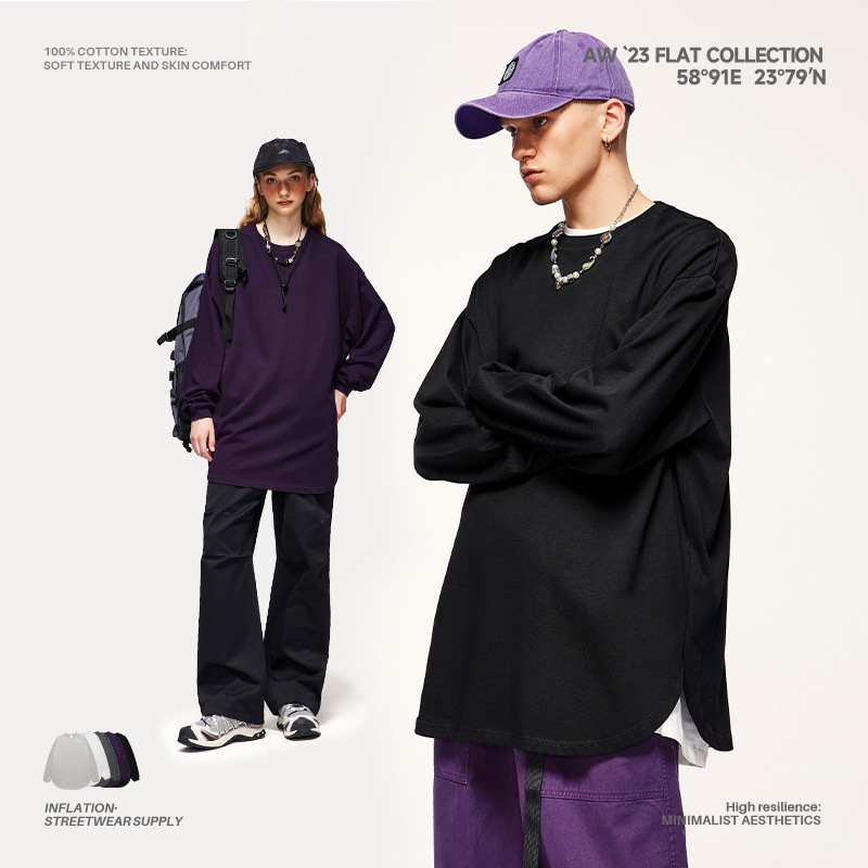 無地 Tシャツ 男女兼用 裾ラウンド 無地長袖シャツ