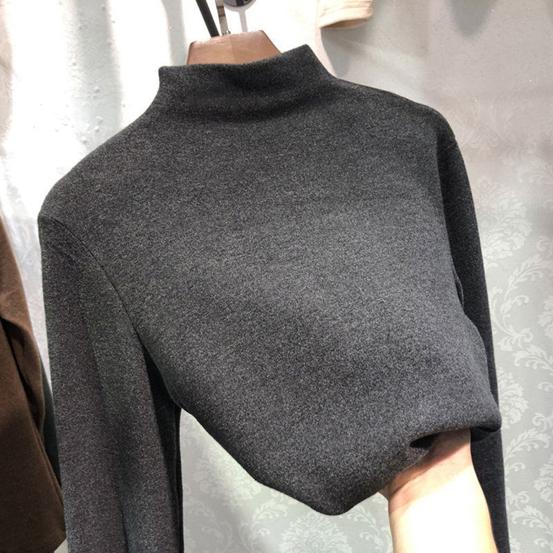 無地 Tシャツ あったか素材ハイネック長袖トップス