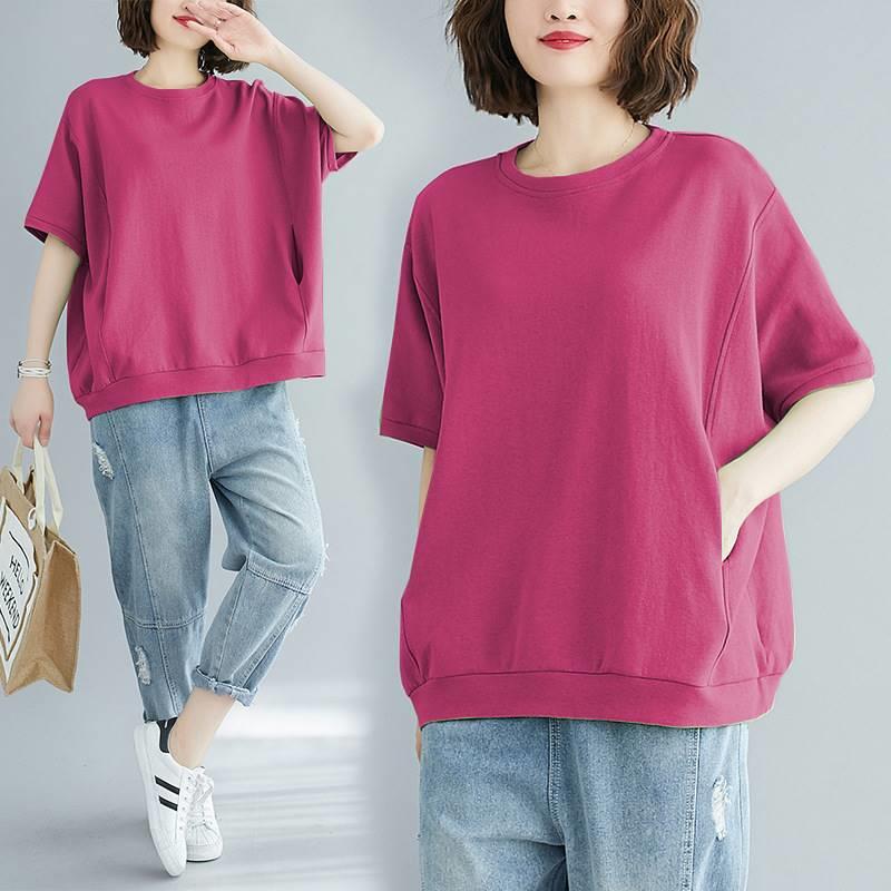 無地 Tシャツ ゆったりリラックス半袖プルオーバー