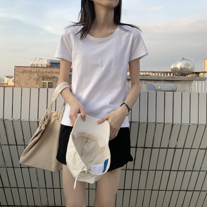 無地 シャツ シンプル ベーシック クルーネック 半袖カットソー