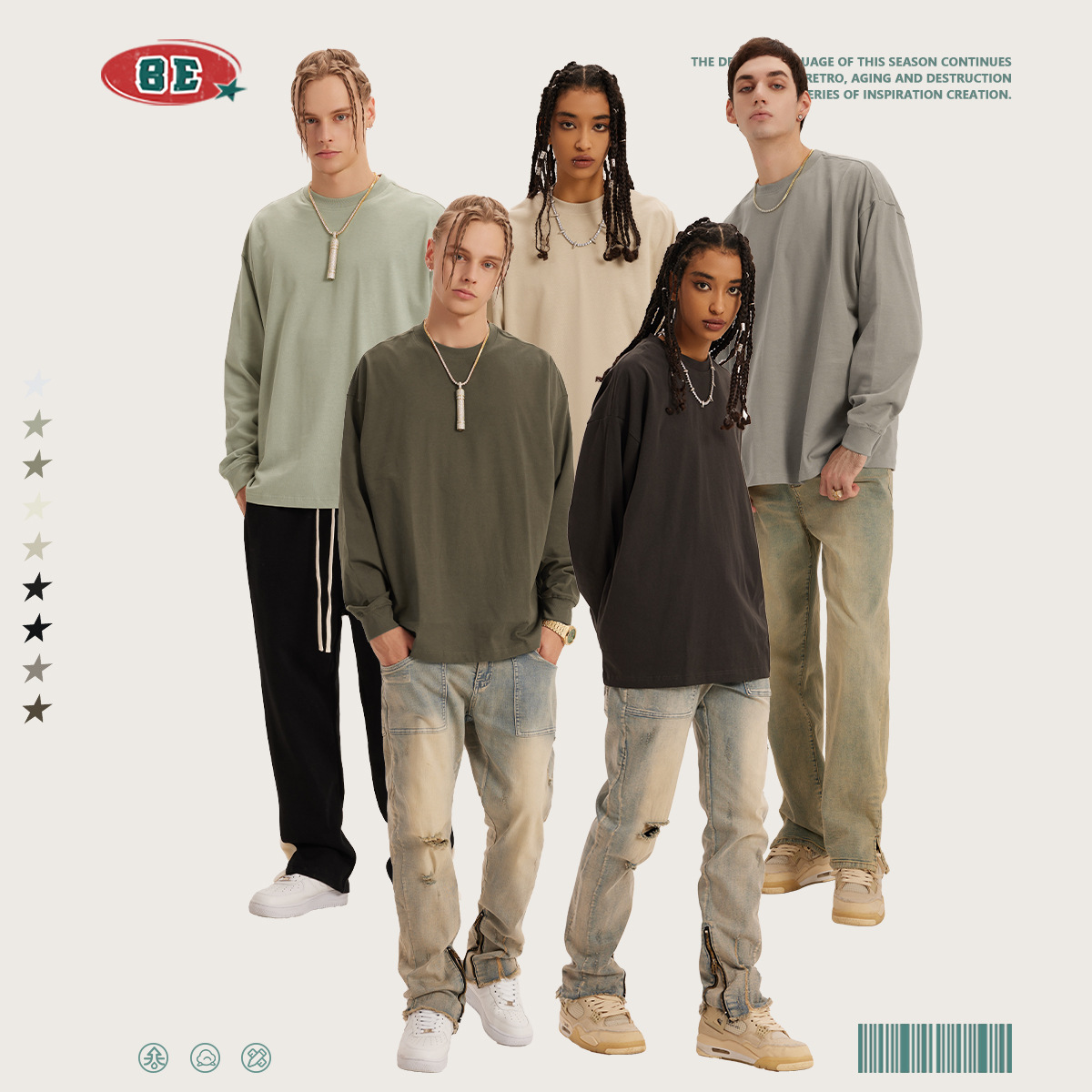 無地 Tシャツ 男女兼用 丸首 無地 長袖 カジュアル トップス 全5色