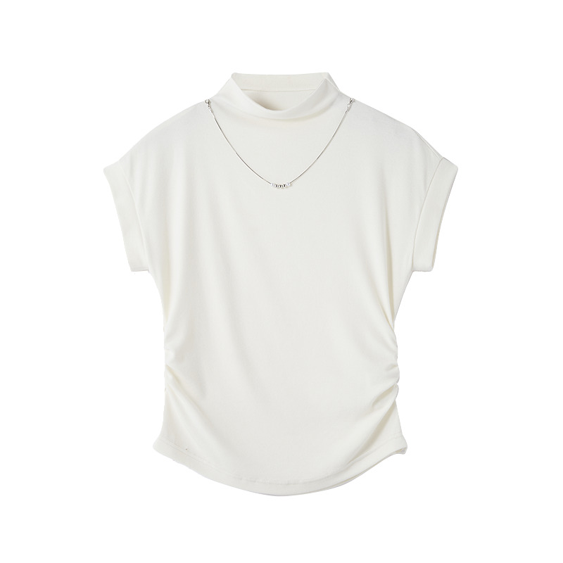 無地 Tシャツ すっきりハイネック無地フレンチ袖
