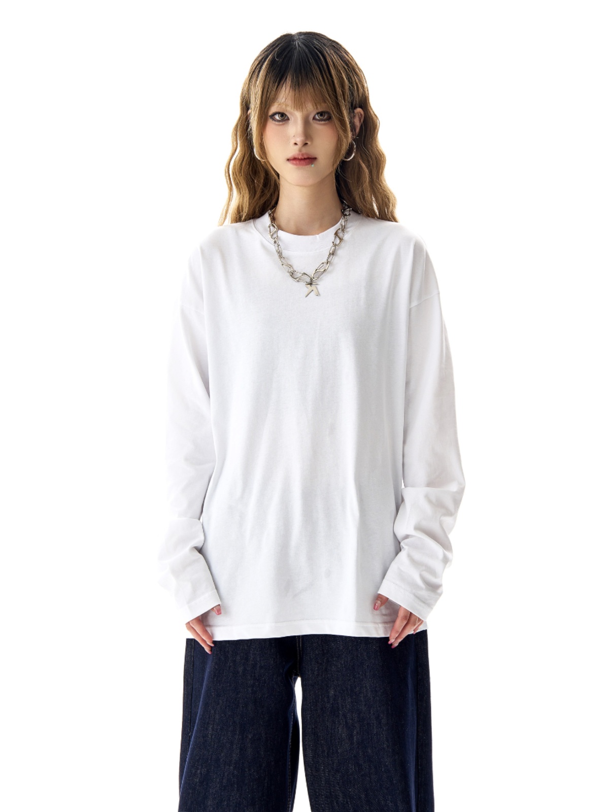 無地 Tシャツ ゆったりリラックス長袖無地シャツ