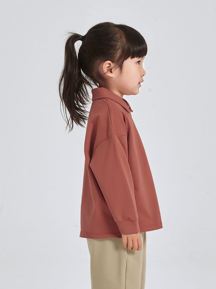 無地 Tシャツ お子様用ハーフジップ襟付き長袖シャツ