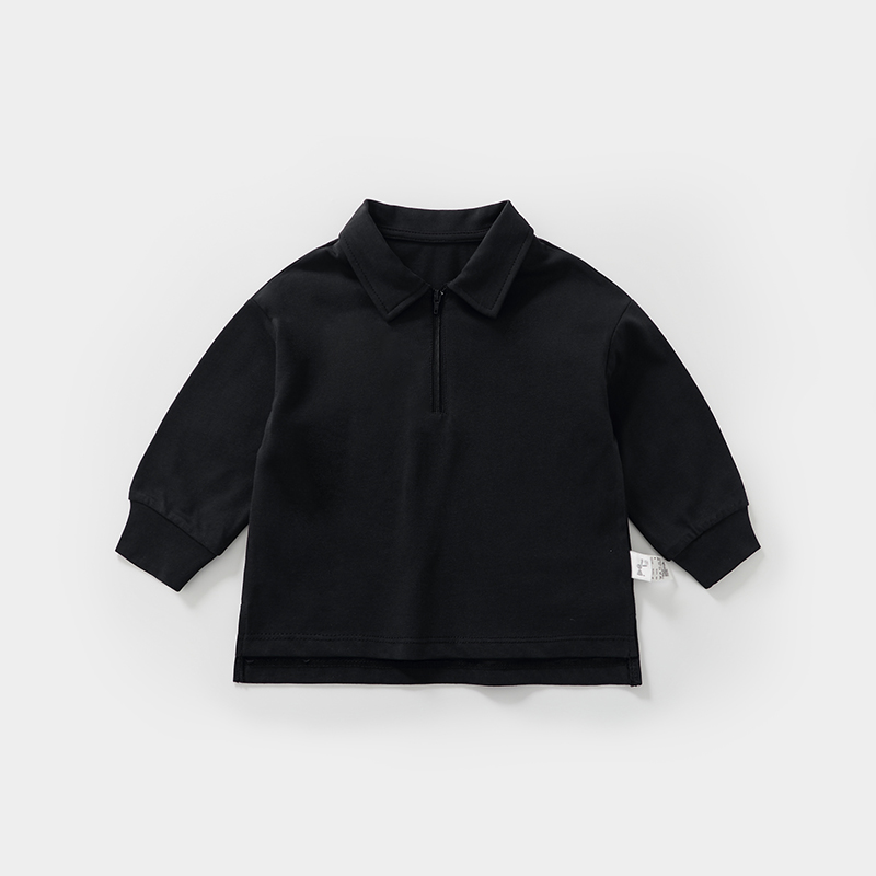 無地 Tシャツ お子様用ハーフジップ襟付き長袖シャツ