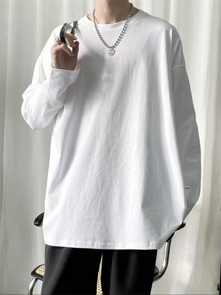 無地 Tシャツ シンプル美シルエット 長袖クルーネックカットソー