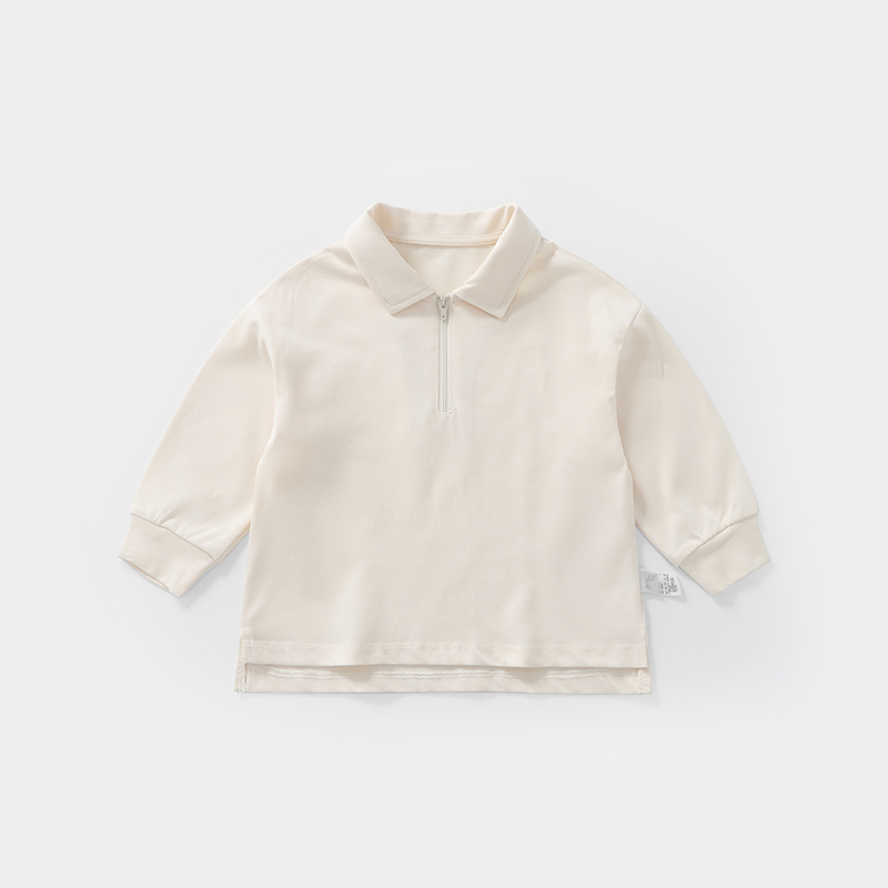 無地 Tシャツ お子様用ハーフジップ襟付き長袖シャツ
