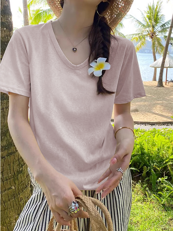 無地 Tシャツ 上質素材 すっきりネック 半袖無地