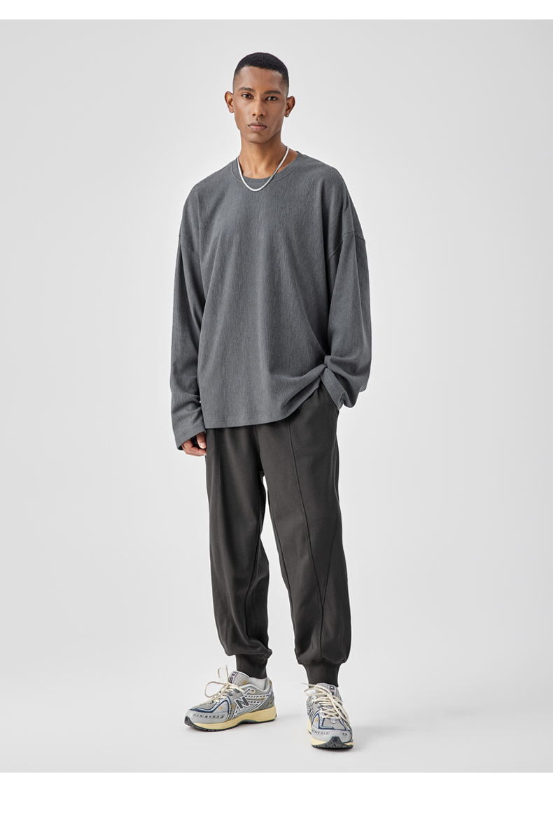 無地 Tシャツ ゆったりシルエット テクスチャー入り 長袖カットソー