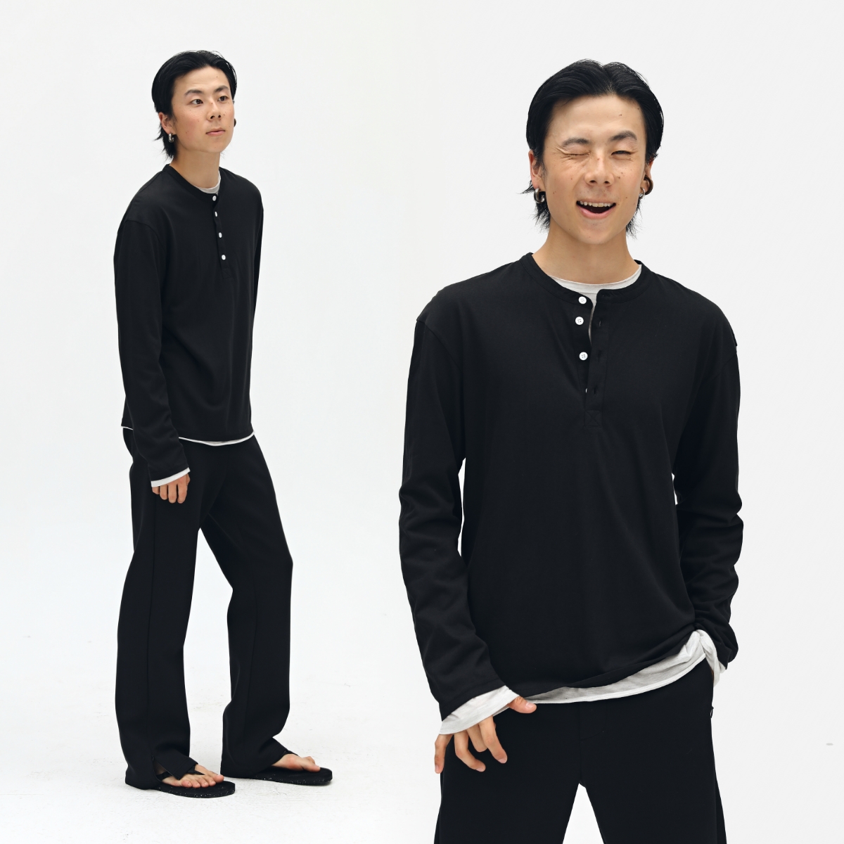 無地 シャツ こだわり職人仕立て ヘンリーネックシャツ